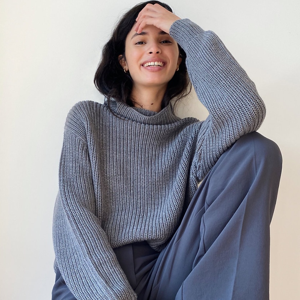 Aritzia Charcoal Ribbed Turtleneck Sweater